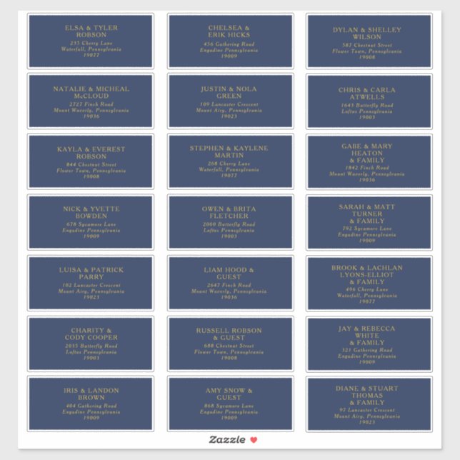 Klassische Marine | Gold Wedding Guest Address Lab Aufkleber (Blatt)