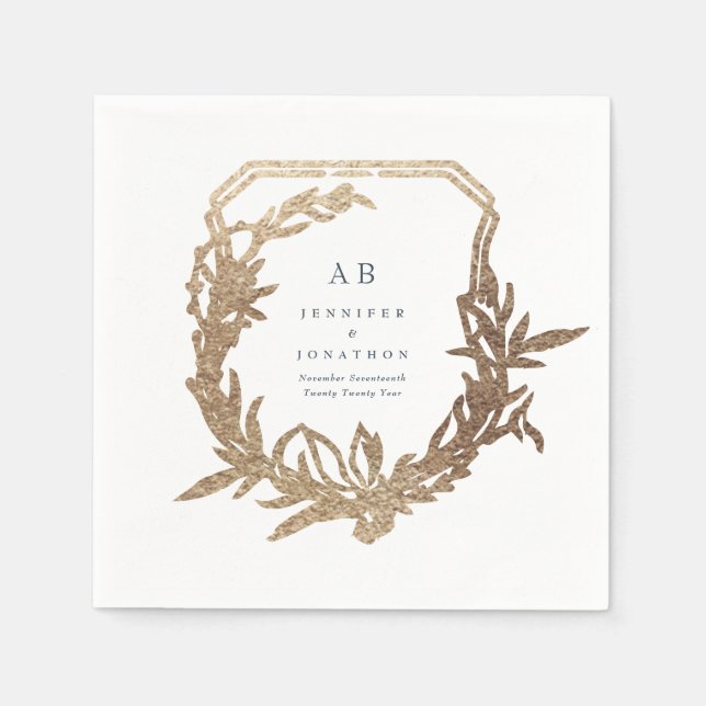 klassische Marinebolde Goldmotif-Monogramm-Hochzei Serviette (Vorderseite)