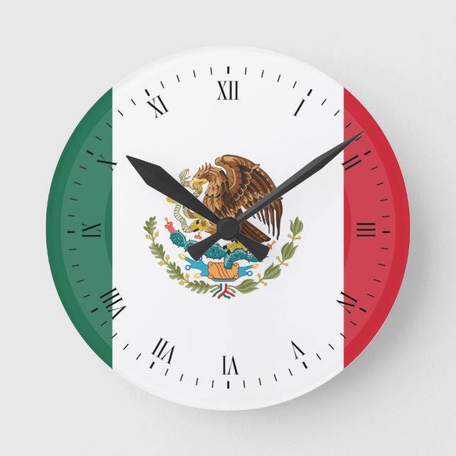 Klassische mexikanische Flagge Runde Wanduhr (Vorderseite)