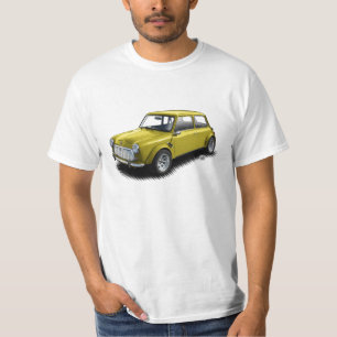 Klassische Miniauto des Gelb-1969 auf weißem T - T-Shirt