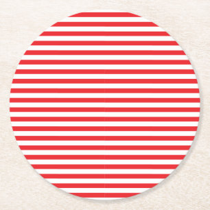 Klassische Minimal Moderne Rot und Weiß gestreift Runder Pappuntersetzer