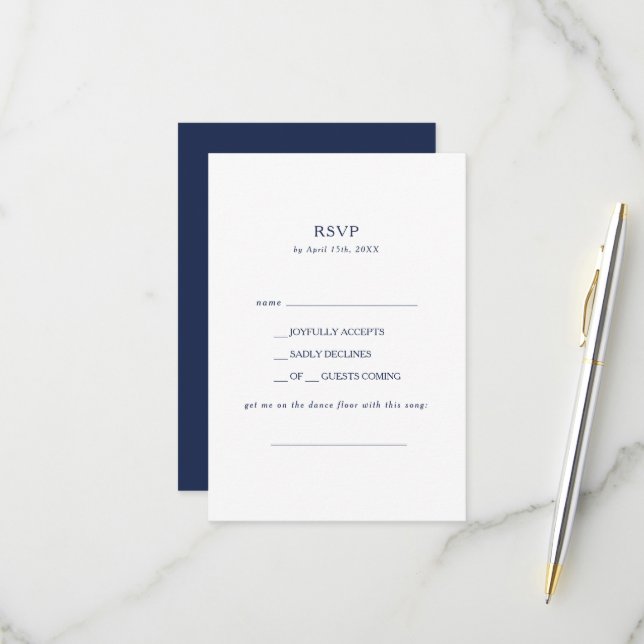 Klassische Minimal Navy Blue Song Request RSVP Car Karte (Vorderseite/Rückseite Beispiel)