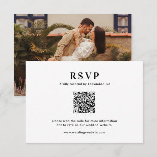 Klassische Minimal-Typografie QR-Code Foto-Hochzei RSVP Karte