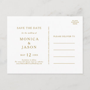 Klassische Minimalistisch Gold Save the Date Postk Einladungspostkarte