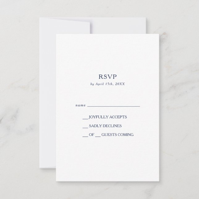 Klassische Minimalistisch Navy Blue RSVP Karte (Vorderseite)