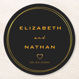 Klassische Minimalistische Black & Gold-Hochzeit Runder Pappuntersetzer