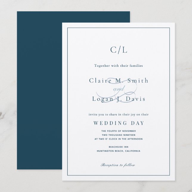 Klassische Minimalistische Hochzeit eines Blue Mon Einladung (Vorne/Hinten)