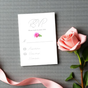 Klassische Minimalistische Hochzeit mit rosa Rose RSVP Karte