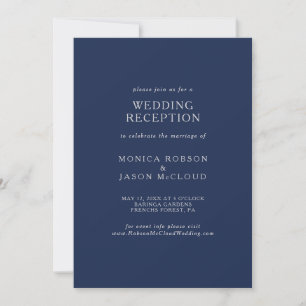 Klassische Minimalistische Navy Blau Silber Hochze Einladung