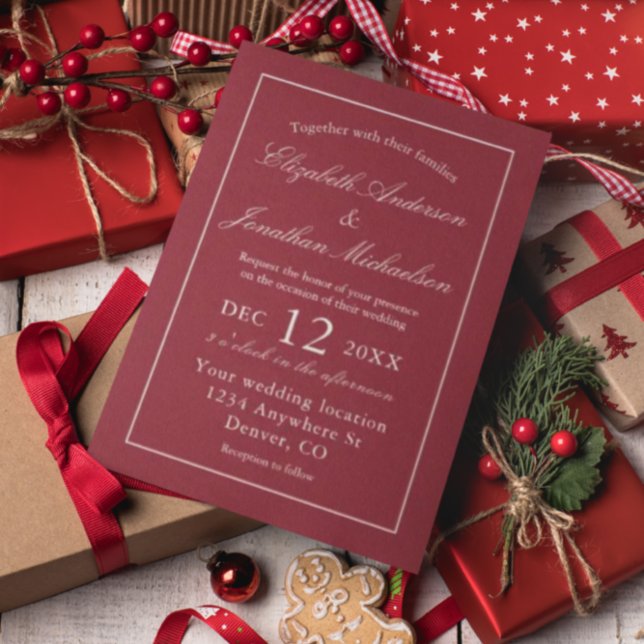 Klassische Minimalistische Rote Hochzeit Einladung (Von Creator hochgeladen)