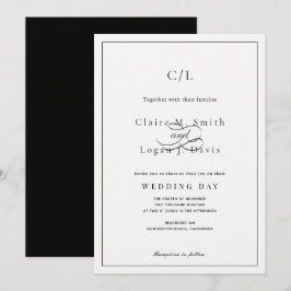 Klassische Minimalistische Schwarz-Weiß-Monogramm- Einladung