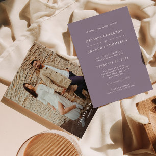 Klassische Minimalistische Soft Lila Foto Hochzeit Einladung