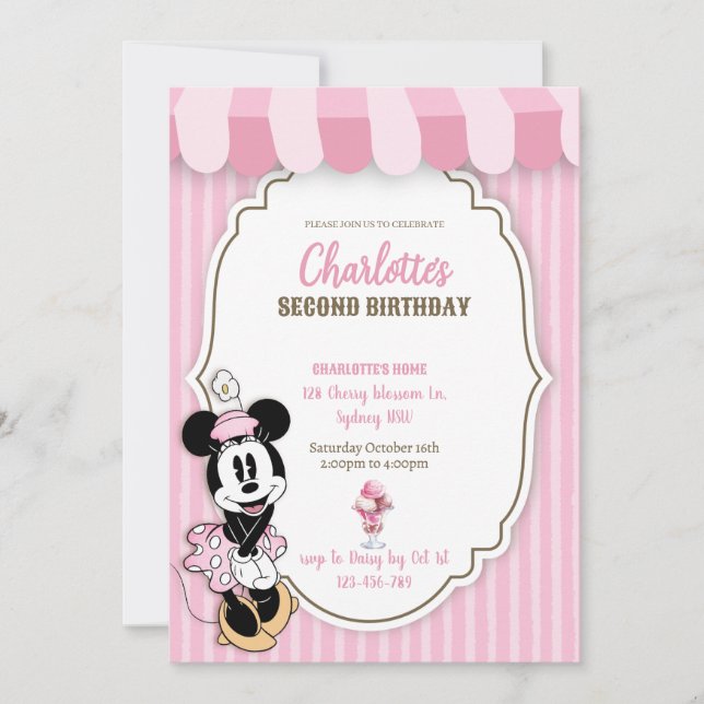 Klassische Minnie-Eisdieleinladung  (Vorderseite)