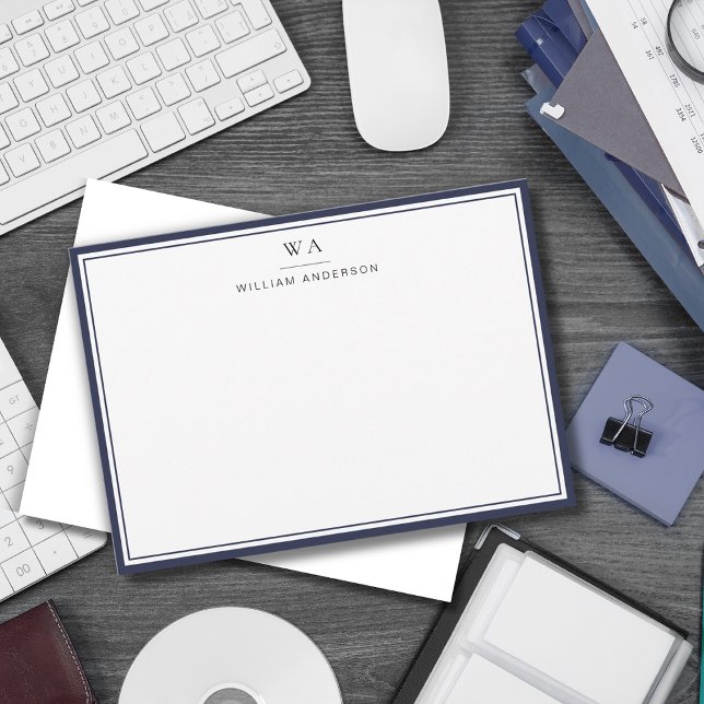 Klassische Mit Monogramm blaue Stationery Mitteilungskarte (Von Creator hochgeladen)