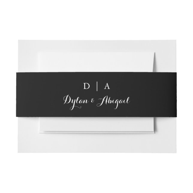 Klassische Mit Monogramm Bllack-Hochzeitband Einladungsbanderole (Vorderseite Beispiel)