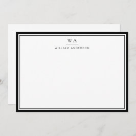 Klassische Mit Monogramm Schwarz-weiße Stationieru Mitteilungskarte