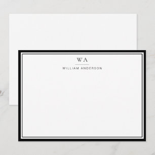 Klassische Mit Monogramm Schwarz-weiße Stationieru Mitteilungskarte