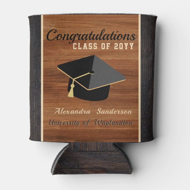 Klassische, moderne Braunholz-Graduierungskappe ka Dosenkühler (Vorderseite)