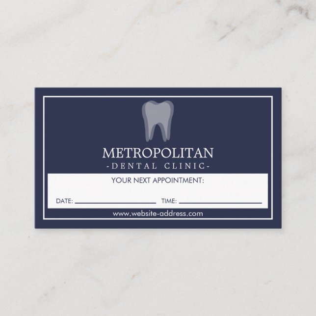 Klassische moderne Dentist Tooth Logo Navy Ernennu Visitenkarte (Vorderseite)