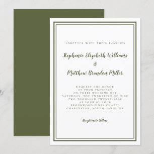 Klassische moderne, einfache Olive Green & White W Einladung