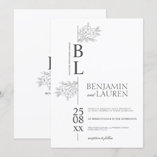 Klassische Moderne Elegante Blumenweiße Hochzeit Einladung