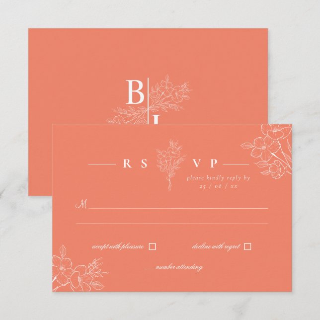 Klassische moderne Elegante Korallenhochzeit RSVP Karte (Vorne/Hinten)
