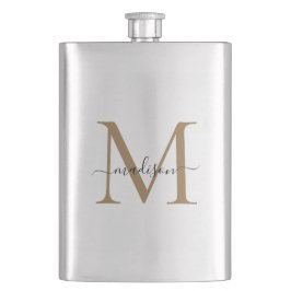 Klassische moderne Gold Monogram Girly Script Name Flachmann