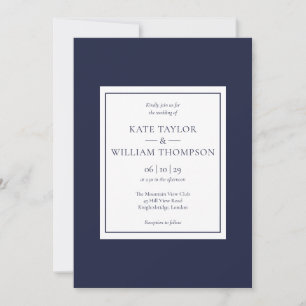 Klassische moderne marineblaue Foto-Hochzeit Einladung
