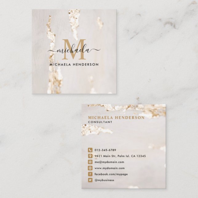Klassische, moderne Monogramm mit Gold Foil Quadratische Visitenkarte (Vorne/Hinten)