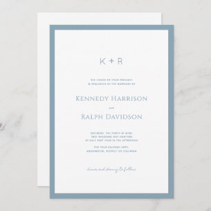 Klassische moderne Monogramm Slate Blue Border Einladung