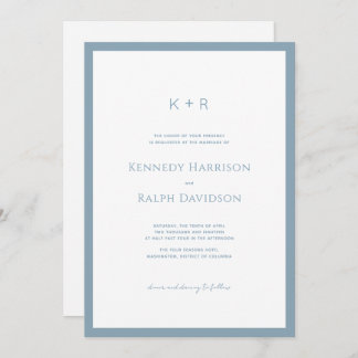 Klassische moderne Monogramm Slate Blue Border Einladung