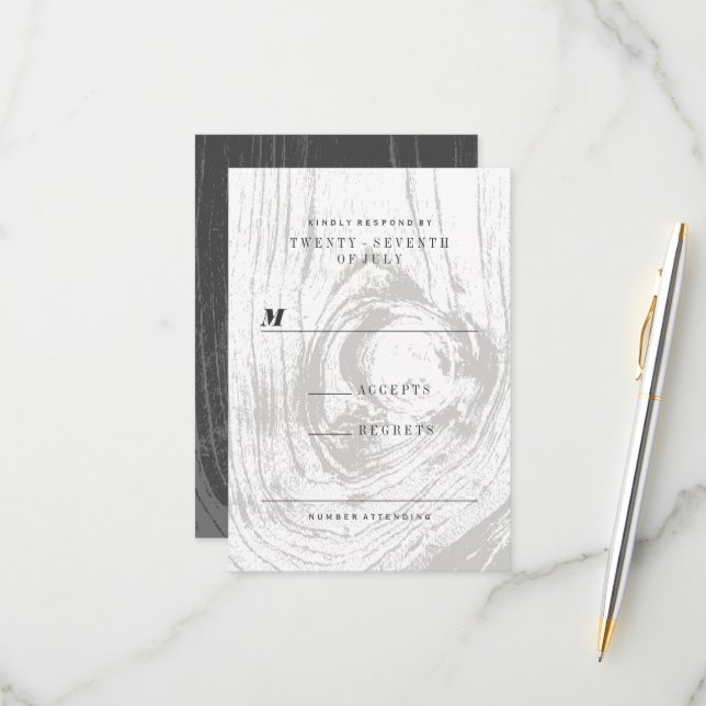 Klassische Moderne Rustikale Winterhochzeit RSVP Karte (Vorderseite/Rückseite Beispiel)