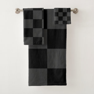 Klassische, moderne Schwarz-Smoky-Schwarz-Schachbr Badhandtuch Set