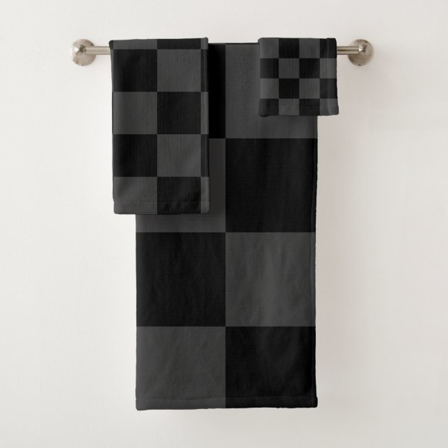 Klassische, moderne Schwarz-Smoky-Schwarz-Schachbr Badhandtuch Set (Insitu)