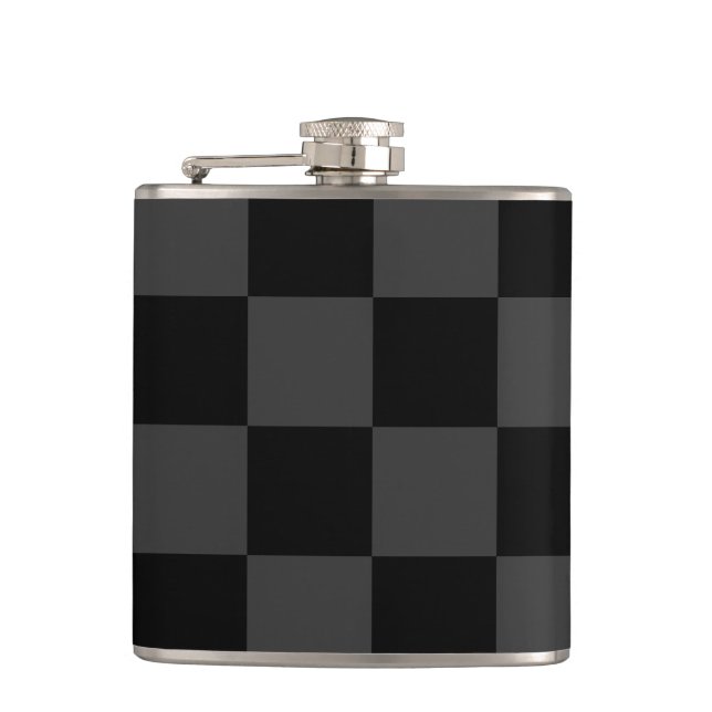 Klassische, moderne Schwarz-Smoky-Schwarz-Schachbr Flachmann (Vorderseite)