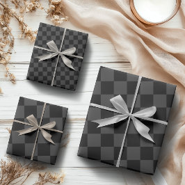 Klassische, moderne Schwarz-Smoky-Schwarz-Schachbr Geschenkpapier Set
