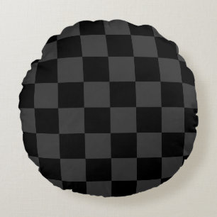 Klassische, moderne Schwarz-Smoky-Schwarz-Schachbr Rundes Kissen