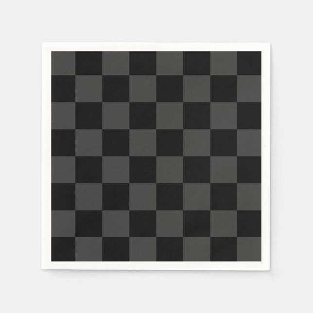 Klassische, moderne Schwarz-Smoky-Schwarz-Schachbr Serviette (Vorderseite)