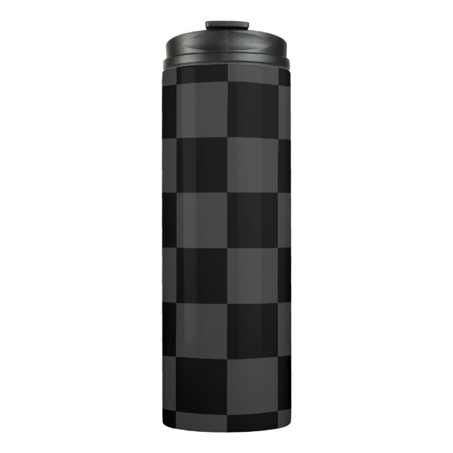 Klassische, moderne Schwarz-Smoky-Schwarz-Schachbr Thermosbecher (Vorderseite)