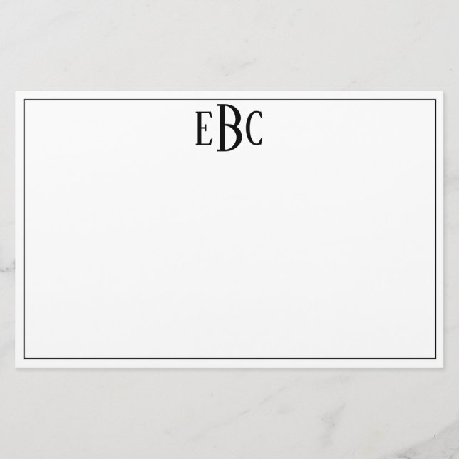 Klassische moderne Schwarz-Weiß-Monogramm-Stationä Briefpapier (Vorderseite)