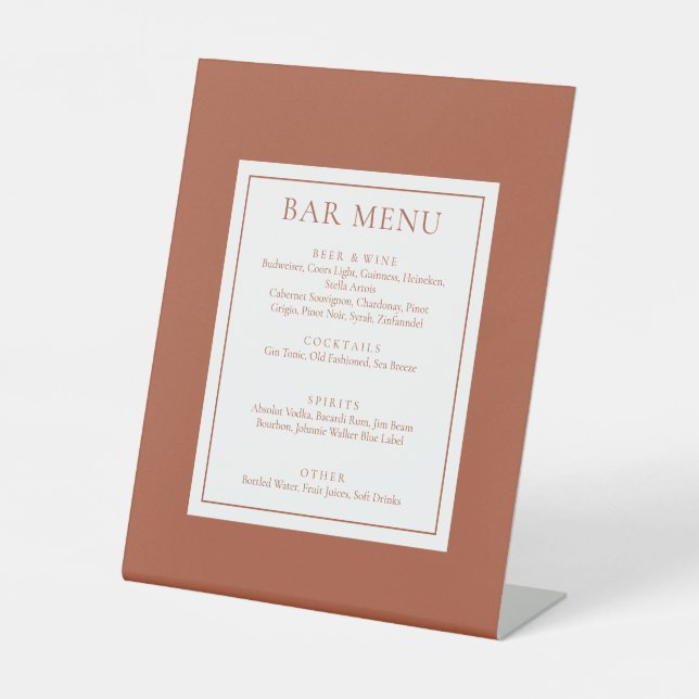 Klassische moderne Terracotta Bar Menu Sockelschild (Vorderseite)