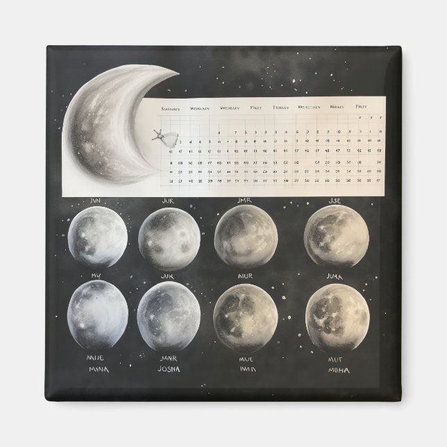 Klassische Mondphasen - Retro-Himmelszeitplan Magnet (Vorne)