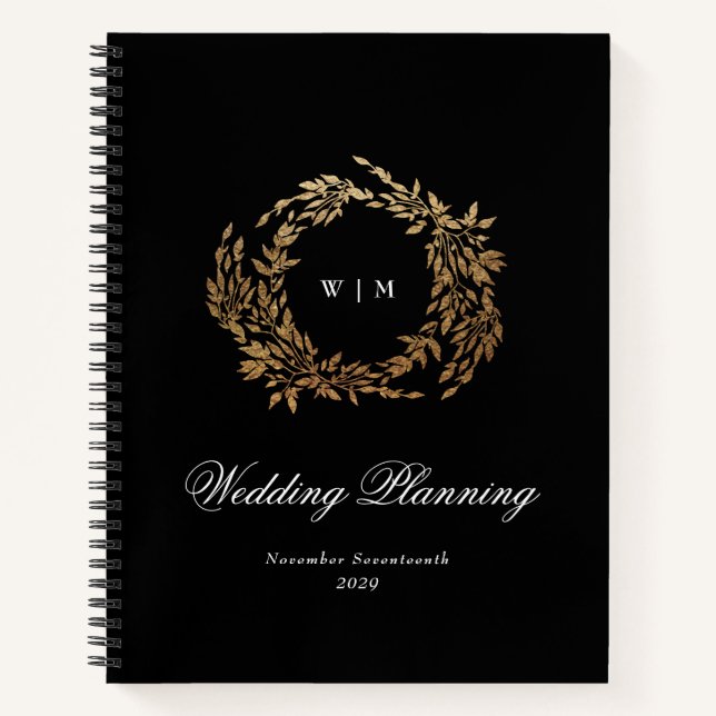 Klassische Mongram Black Wappen Hochzeit Notizbuch (Vorderseite)