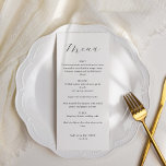 Klassische Mongram Schwarz-Weiß-Script-Hochzeit Menükarte<br><div class="desc">Klassisches Minimalistisches Monogram Traditionelles Hochzeitmenü für Typografie in Schwarz und Weiß</div>
