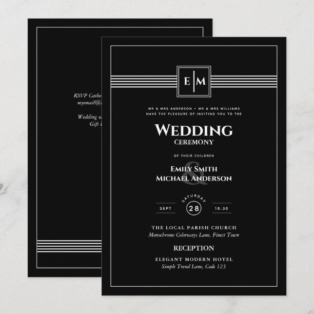 Klassische Mongramm-Feierliche Hochzeit in einem S Einladung (Vorne/Hinten)