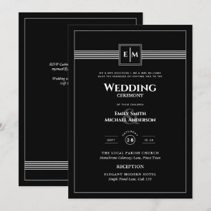 Klassische Mongramm-Feierliche Hochzeit in einem S Einladung