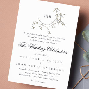Klassische Monogram Gold Wreath Wedding Folieneinladung