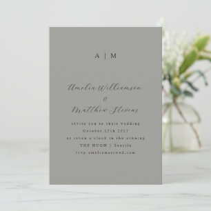 Klassische Monogram Gray and Black Script Wedding Einladung