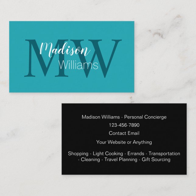 Klassische Monogram Personal Assistant Business Ca Visitenkarte (Vorne/Hinten)