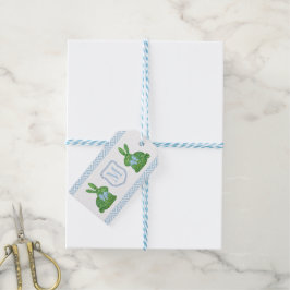 Klassische Monogram Topiary Bunny Baby Boy Favor G Geschenkanhänger